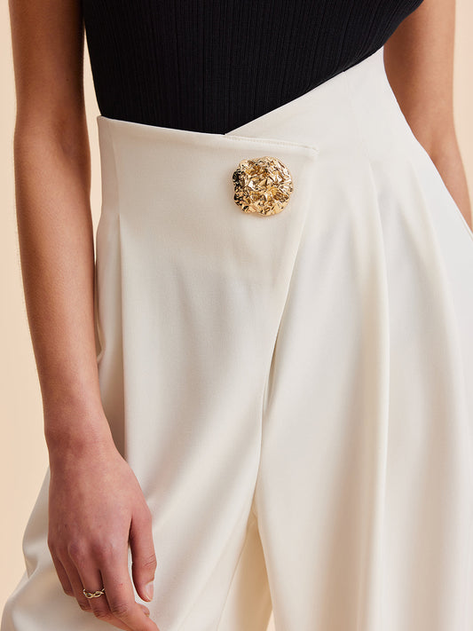 Embellished High-Waist Wide-Leg Pants