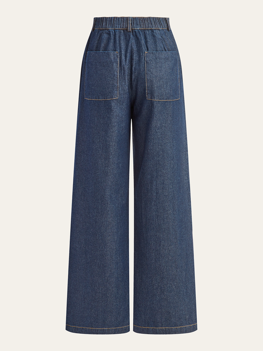High-Waisted Wide-Leg Denim Pants