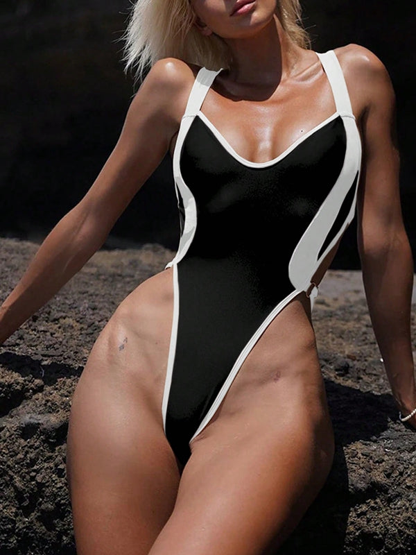 Contrast Color Cross Back One Piece