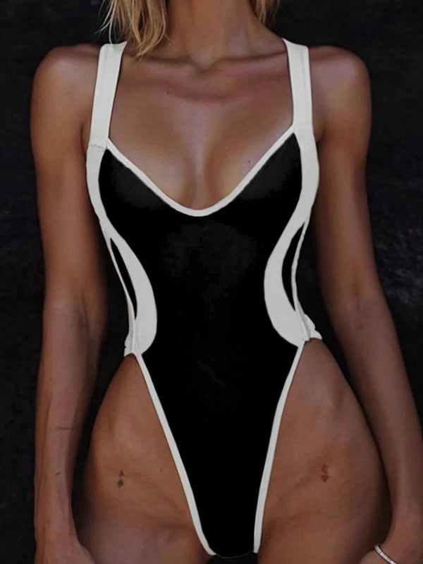 Contrast Color Cross Back One Piece