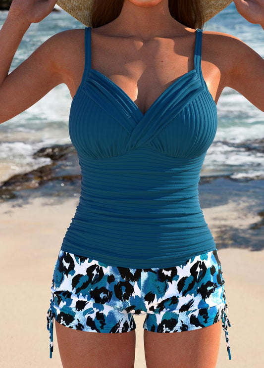 Linda | Stylish and elegant tankini set in leopard peacock blue
