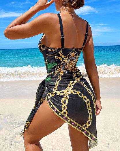 Marie | One-piece push-up swimsuit with beach skirt