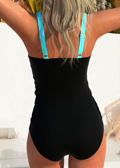 Chic blue swimsuit with jacquard details