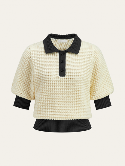 Crochet-Knit Polo Top