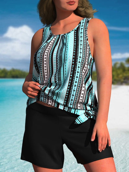 Elegant high waist tankini with tropical print